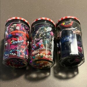 3 Kids Jewelry Jars and Accessories with Beaded Bracelets, watches and more
